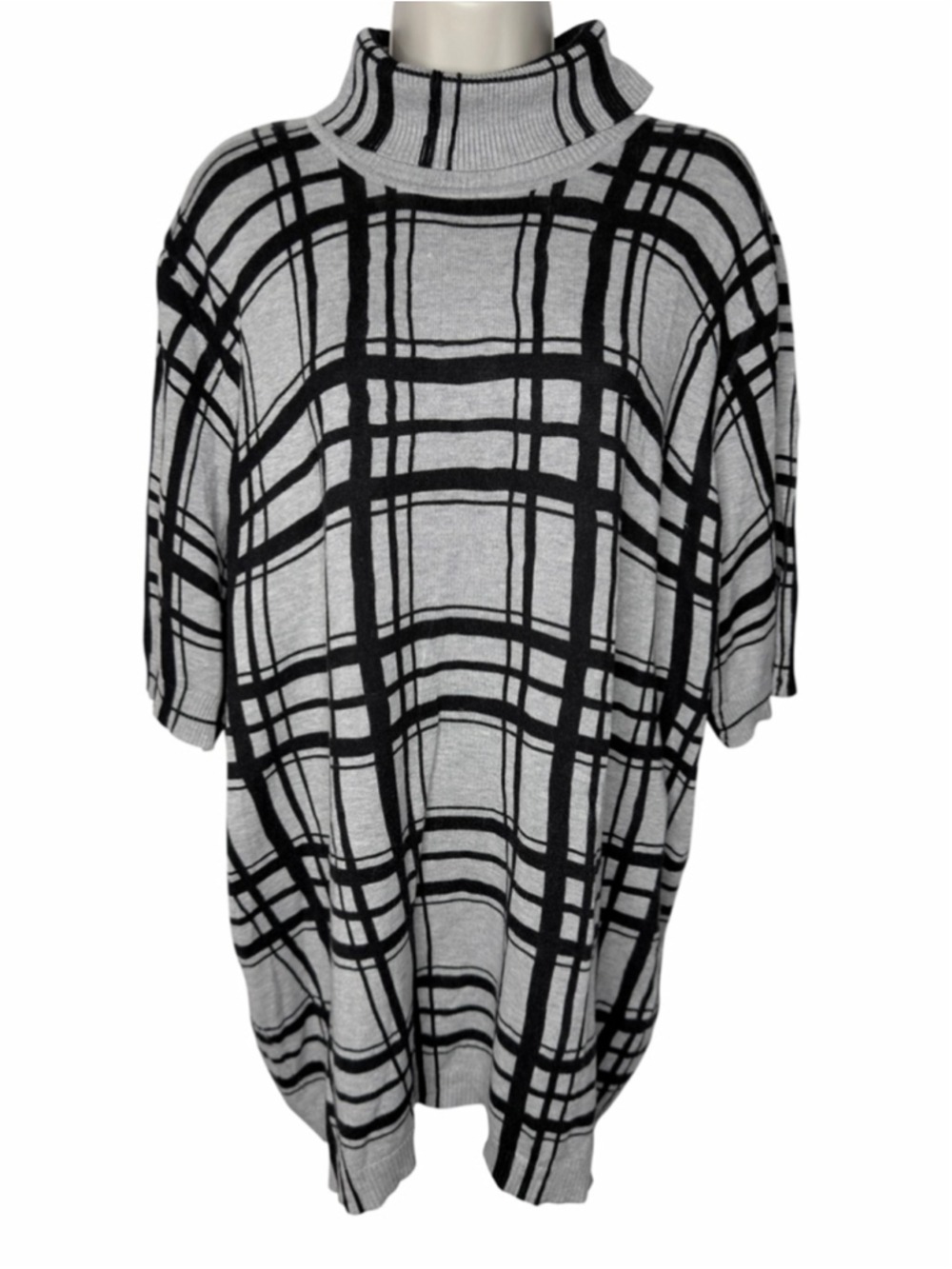 Lane Bryant Plaid Turtleneck Sweater Tunic Gray Black Oversized Plus 26/28‎